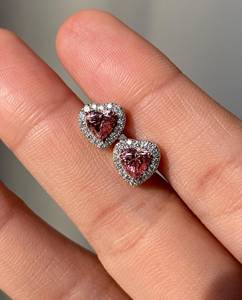 Pink Heart Moissanite <b>Stud</b> Earrings – Velaboo Halo Diamond Design – 925 <b>Silver</b> – Romantic Valentine’s Day Fine Jewelry - Product Image 3