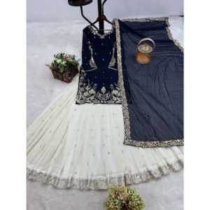 ชุดเดรส JL Navy สวยงาม พร้อมผ้าคลุมไหล่แฟนซี สำหรับงานปาร์ตี้ เสื้อผ้าอินเดียและปากีสถาน ไซส์ L - Product Image 2