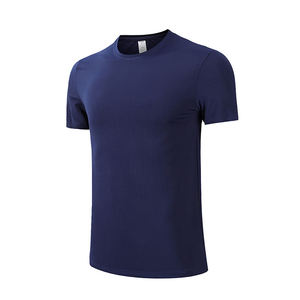 Camiseta deportiva de manga corta para hombre, azul grisáceo, azul marino, lisa, sin estampado, corte atlético, cuello redondo, básica. - Product Image 2