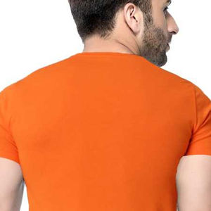 Men’s Orange Geometric Print Tee Short Sleeve Crew Neck Colorblock Casual Knit <b>Shirt</b> Regular Fit Modern Pattern Lightweight - Product Image 4