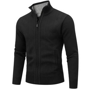 Cárdigan de punto para hombre, suéter grueso con cremallera completa, cuello redondo, jersey cálido, forro polar, abrigo de invierno, algodón/fibra de bambú, estampado de goma en relieve - Product Image 2