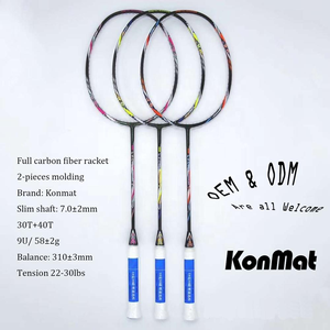 Raquettes de badminton professionnelles Konmat Sports entièrement en carbone 9U/58g 30LBS Haute tension Poignée rigide et manche en graphite Matériel PU - Product Image 5