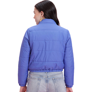 Women's Quilted <b>Jacket</b> Solid Color Full <b>Sleeve</b> Stand Collar <b>Short</b> Length Polyester Material Autumn Wear - Product Image 2