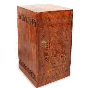 Wholesale Hand-Carved Guitar Music Theme Wooden Cremation Urn for Human Ashes Custom Engraved Solid Wood <b>Memorial</b> <b>Box</b> by AYAANS - Product Image 3