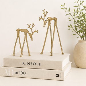Elegant Handmade Metal Deer Sculptures For Christmas Decor Sleek <b>Gold</b> Textured Reindeer <b>Statues</b> For Luxury Living Room & Office - Product Image 2