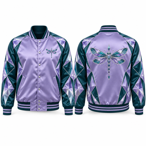 Relaxed Fit Satin Jacket Full Zip Closure Polyester <b>Fabric</b> Sublimated Graphics Personalized Artwork Interior Pocket Travel <b>Retro</b> - Product Image 5