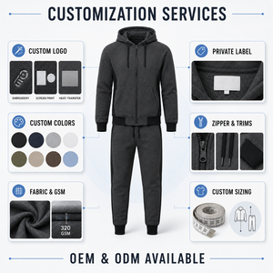 Ensemble de survêtement en molleton de coton épais personnalisé avec sweat à capuche zippé et pantalon de jogging – Fabricant OEM de vêtements de sport sous marque privée - Product Image 3