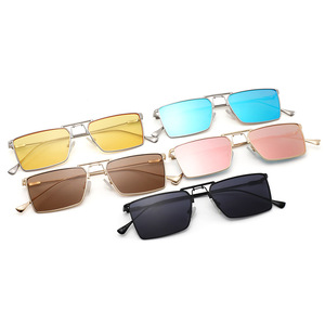 3301 New Arrival Personality Fashion Metal <b>Square</b> Double Bridge Shades Women Men <b>Sunglasses</b> Wholesale - Product Image 5