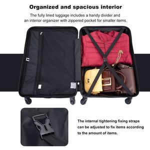 3 pezzi di peso leggero PC + ABS set bagaglio Aqua blu Spinner valigia con due ganci dimensioni 20/24/28 - Product Image 4