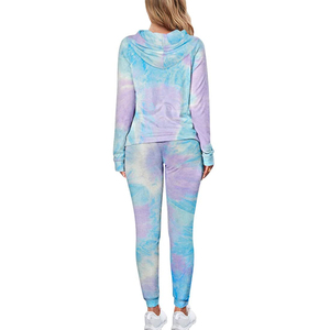 Women Tie Dye Hooded Tracksuit Full Length <b>Sweatshirt</b> Pant Set Gradient Color Casual Winter Eco-friendly 2 in 1 100% Cotton - Product Image 3