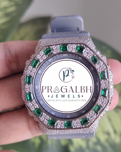 Reloj Pragalbh Jewels con Bisel de Diamantes, Reloj de Lujo con Moissanita, Correa de Acero Inoxidable y Caucho - Product Image 3