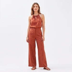 Débardeur en jean uni pour femme, col halter, sans manches, avec cordon de serrage, coupe courte, pour l'été, tenue décontractée - Product Image 3