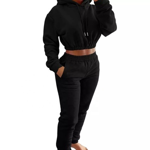 Ensemble sweat-shirt à capuche court pour femme, survêtement molletonné avec bûches personnalisées, printemps 2022 - Product Image 2