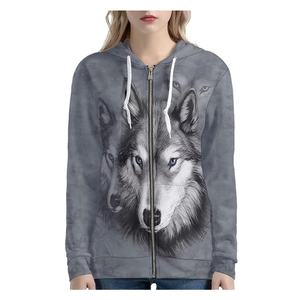 Sudadera con Capucha Gris para Hombre, Estampado de Lobo, Diseño Animal, Sudadera Informal de Otoño, 100% Algodón, Bordado e Impresión Digital - Product Image 1
