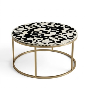 Mesa de Centro Redonda con Incrustaciones de Hueso Indio, Diseño Floral de Lujo, Mesa de Centro con Incrustaciones de Hueso de Camello, Muebles de Madera Personalizados para Sala de Estar - Product Image 4