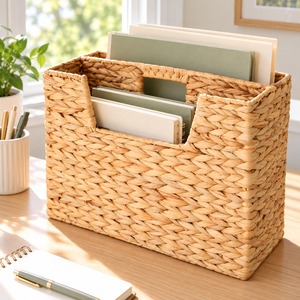 Cesta Organizadora de Revistas y Archivos Rectangular Personalizable y Ecológica de Jacinto de Agua con 2 Compartimentos y Asa de Transporte al por Mayor - Product Image 4