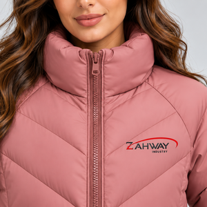 Chaqueta Acolchada para Mujer, Color Rosa, Cuello Alto, Cierre Completo, Abrigo de Invierno, Color Sólido, Logotipo Frontal, Ligera - Product Image 6