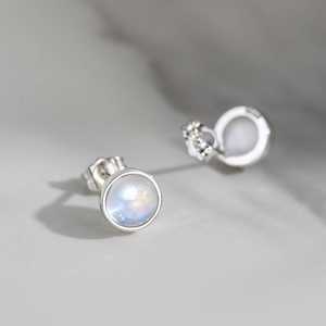 Natural Moonstone <b>Stud</b> Earrings 925 Sterling <b>Silver</b> Bezel Gemstone Jewelry For Women Gift Wholesale - Product Image 5