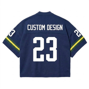 Custom Design Knitted V-Neck <b>Crop</b> <b>Top</b> <b>Men's</b> Short Sleeve Sporty Jersey With Contrast Trim Number 23 White Print Oversized Fit - Product Image 2
