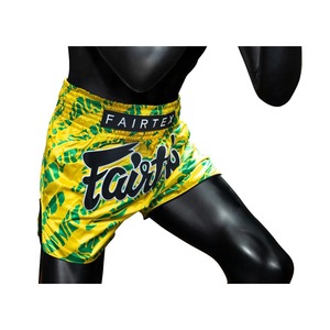 Shorts de boxe thaïlandaise et de kick-boxing à faible MOQ, imprimé jaune-vert, unisexe, séchage rapide, en satin, fabricant OEM - Product Image 4