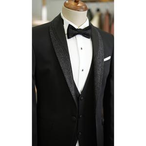 Abito da uomo smoking da sposo taglio italiano pantaloni gilet da giacca Slim Fit-nero - Product Image 2