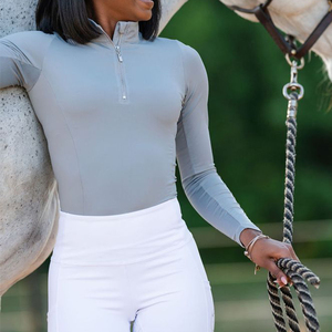 Wholesale Women's Luxury Modern Riding Show Shirt Zipper <b>Long</b> <b>Sleeve</b> Quick Dry Horse Protection Competition Training <b>Base</b> <b>Layer</b> - Product Image 1
