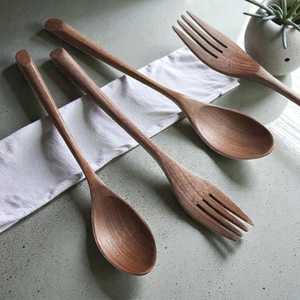 ช้อนไม้วอลนัท ช้อนส้อมสไตล์เรียบง่าย ชุดอาหารเย็น ช้อนส้อมที่ยั่งยืน ช้อนไม้ - Product Image 1