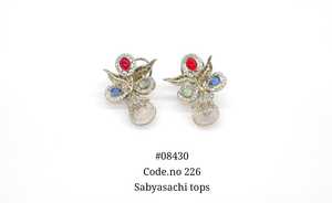 Boucles d'oreilles clous 08430 plaquées Mehandi, avec zircone cubique, motif floral, pierres ovales et rondes, bijoux pour femme, idéales pour les soirées - Product Image 2