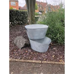 Grand bac à plantes ovale en métal, pot de fleurs rustique style ferme, seau à glace pour boissons de jardin avec poignées pour extérieur - Product Image 5