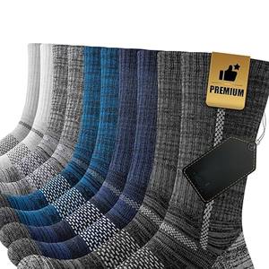 Men's Ankle Knitted Spandex/Polyester Crew Socks-<b>Cushioned</b> Moisture-Wicking Breathable Anti-Bacterial Cuff Detail Spring Hiking - Product Image 6