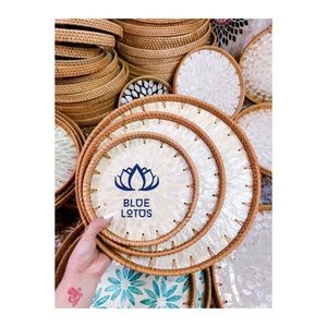 SAME DAY DISPATCH Mother Of Pearl Rattan Tray For Vanity Display And Kitchen Counter Organization Elegant Tray - Product Image 1