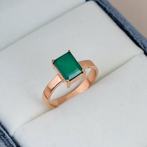 Bezel Setting Octagon Cut <b>Green</b> Onyx Solid 925 Sterling Silver Anniversary <b>Ring</b> Rose Gold Plated Minimalist Geometric Design - Product Image 2
