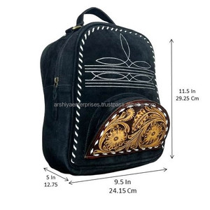 Nouveauté Sac à dos et sac bandoulière en cuir suédé noir cousu à la main Western Voyage Luxe 2 en 1 pour femmes - Product Image 2