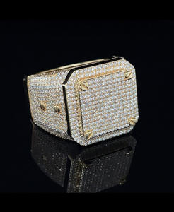 Fully Iced Out Prong Setting <b>Square</b> Ring Hip Hop Style Micro Pave <b>Set</b> Moissanite Diamond Ring 925 Sterling Silver Mens Jewelry - Product Image 1