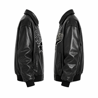 Veste en simili cuir noir pour homme, col rabattu, fermeture éclair, coupe classique, motif lettres, design patchwork