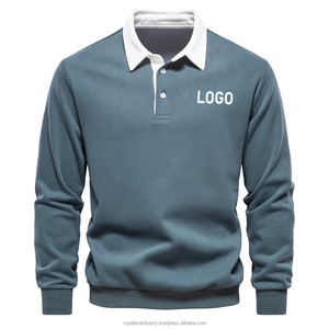 Nuevos hombres de talla grande para Polos de manga larga con cuello vuelto de contraste tela de lona transpirable para hombres de talla grande - Product Image 5