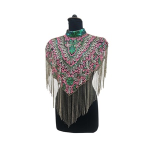 High Quality Handmade Heavy Designer 100% Polyester Floral Sequins Beaded Anti-Wrinkle <b>Poncho</b> Cape Blouse Women Fashion - Product Image 1