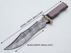Cuchillo de caza DIY OEM de acero de Damasco con mango de acero inoxidable, espiga completa, hoja fija dentada, alta durabilidad para exteriores - Product Image 6
