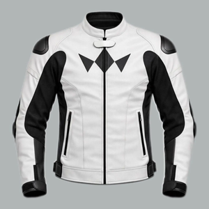 เสื้อแจ็คเก็ตมอเตอร์ไซค์หนังสีขาว แขนยาว กันลม ดีไซน์สีตัดต่อ สำหรับผู้ชาย ใส่ได้ทุกฤดู - Product Image 3