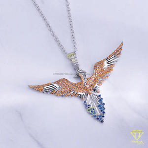 Colgante y dijes finos de declaración elegante para mujer, naranja y azul volador elegante pájaro, joyería llamativa de moda en aumento - Product Image 3