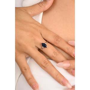 14K Solid Gold Marquise Sapphire & Diamond Three Stone Ring - Product Image 4