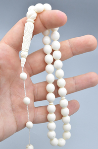 Tasbih de prière islamique de haute qualité en os de buffle, 100 perles, forme naturelle, éco-responsable, fait main, Subha musulmane de collection - Product Image 5