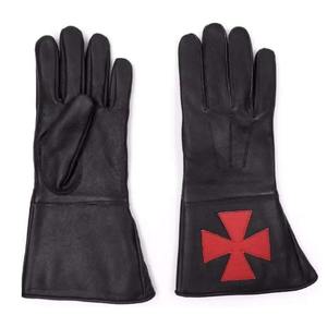 Gants d'opéra en cuir noir avec motif croix blanche imprimé par transfert thermique, pour usage décontracté en hiver - Product Image 2