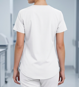Blouse d'hôpital en coton blanc pour femme, tissu tricoté - Product Image 4