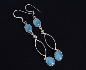Boucles d'oreilles pendantes en argent sterling 925 avec pierre précieuse aigue-marine, design géométrique minimaliste, bijoux fins pour femmes, à porter au quotidien - Product Image 4
