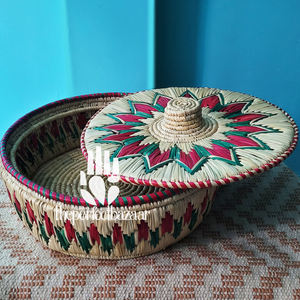 Cesta Redonda de Hierba Moonj Natural con Tapa, Diseño Vintage Ecológico, Cesta de Almacenamiento de Alimentos de 16 Pulgadas - Product Image 4