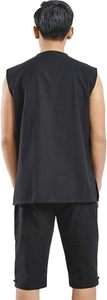 Best Quality Black And <b>White</b> Sleeveless <b>Men</b> Tank Top Mandarin Collar Knot Front <b>Vest</b> Casual Martial Arts Training Outerwear - Product Image 3
