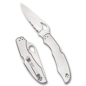Couteaux de poche pliants en acier inoxydable argenté avec lame partiellement dentelée, manche en métal, trou d'ouverture pour le pouce et clip de poche - Product Image 2