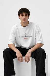 T-shirt en coton blanc pour homme ONETEN APPARELS, coupe classique, manches courtes, col rond, logo sur le devant, respirant, écologique, haut décontracté - Product Image 4