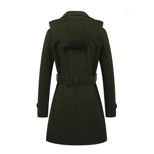 Manteau d'hiver en laine noir long doublé de cachemire de haute qualité pour femme avec logo frontal – Vente en gros - Product Image 6